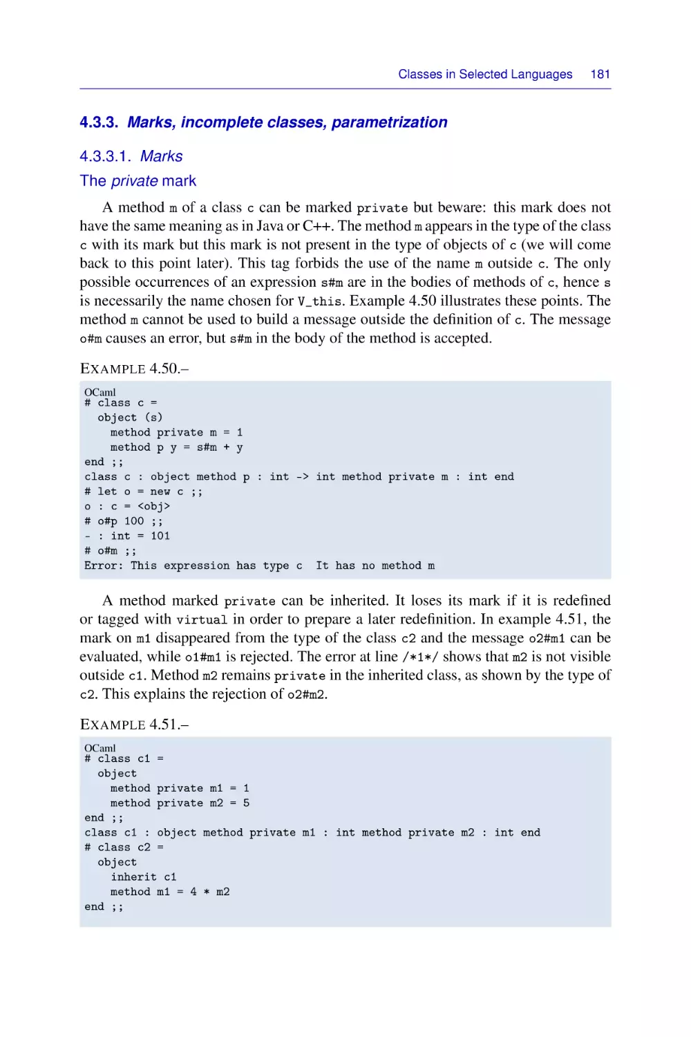 4.3.3. Marks, incomplete classes, parametrization