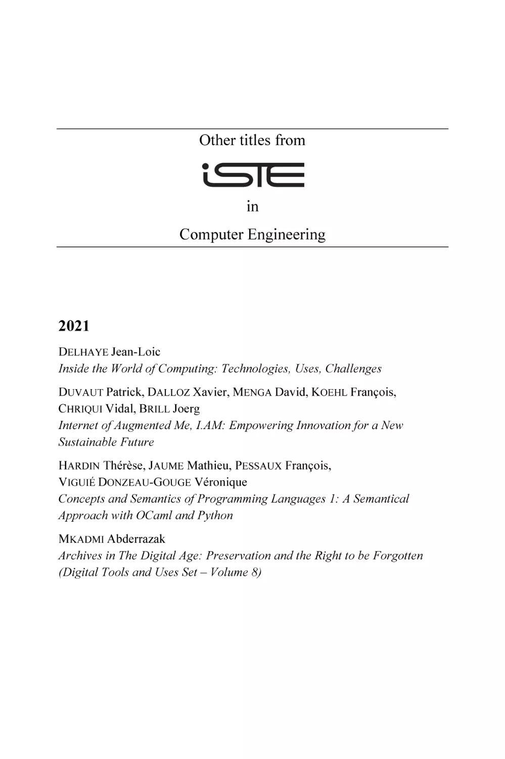 Other titles from iSTE in Computer Engineering