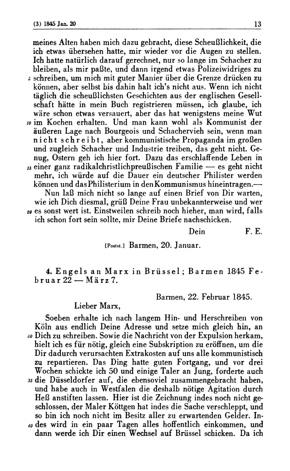 4. Engels an Marx in Brüssel; Barmen 1845 Februar 22—März 7