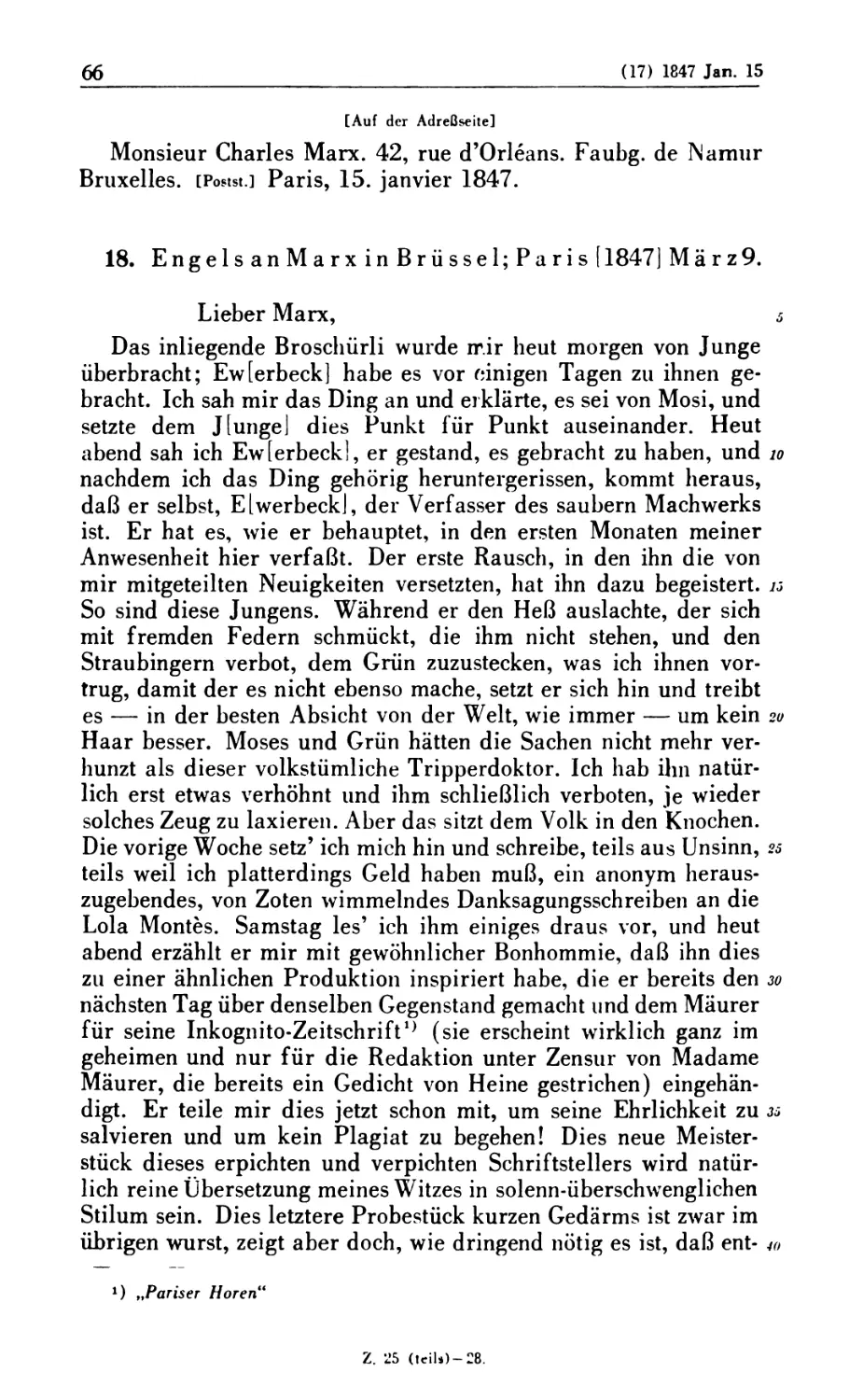 18. Engels an Marx in Brüssel; Paris [1847] März 9