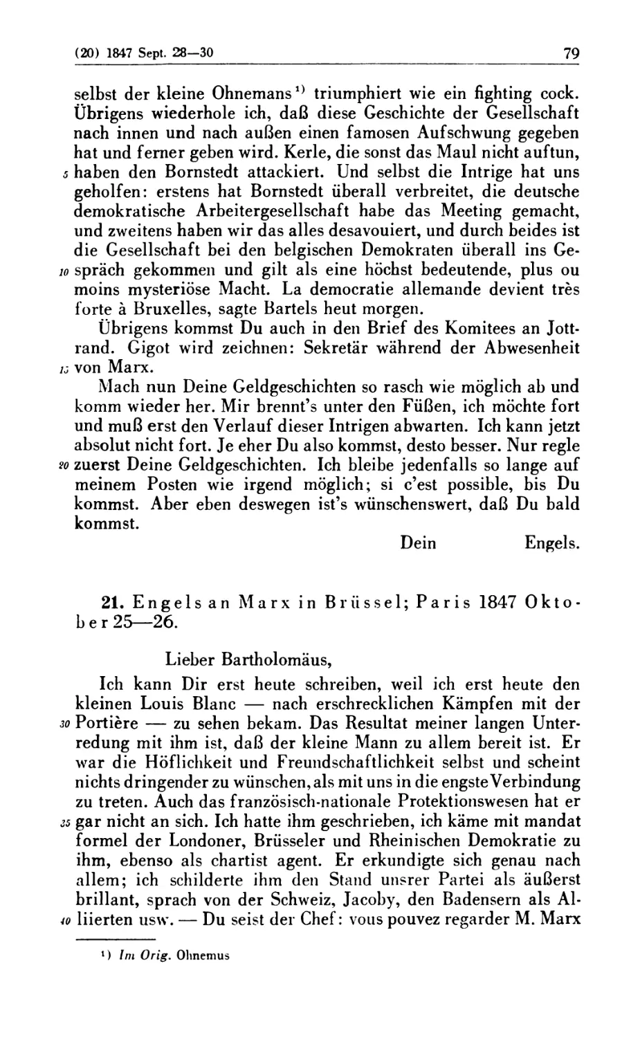 21. Engels an Marx in Brüssel; Paris 1847 Oktober 25—26