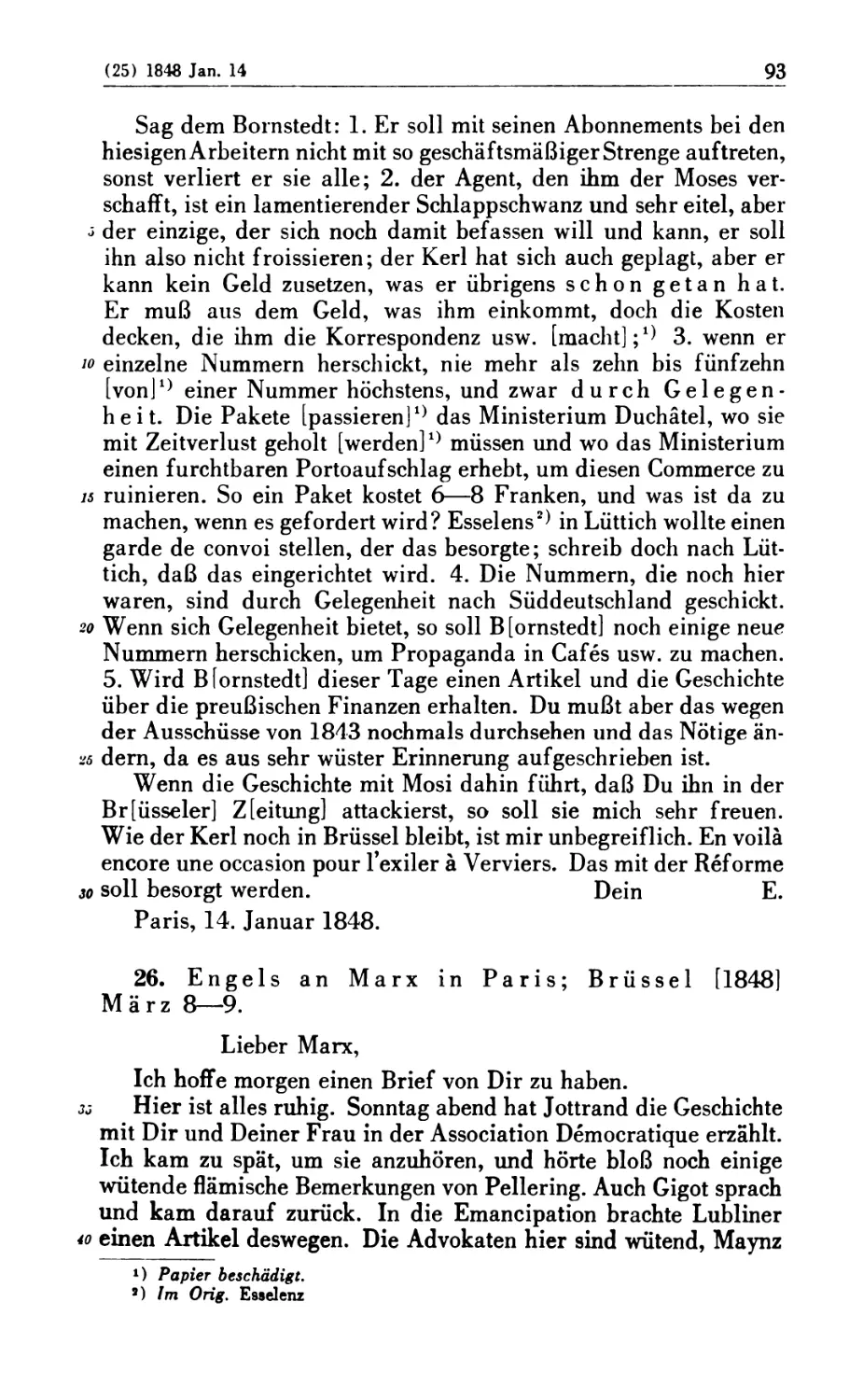 26. Engels an Marx in Paris; Brüssel [1848] März 8—9