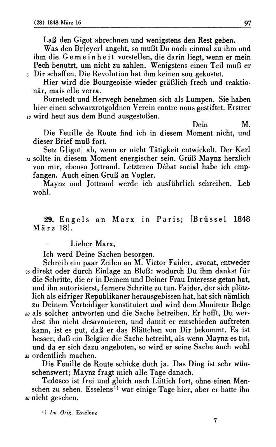 29. Engels an Marx in Paris; [Brüssel 1848 März 18]