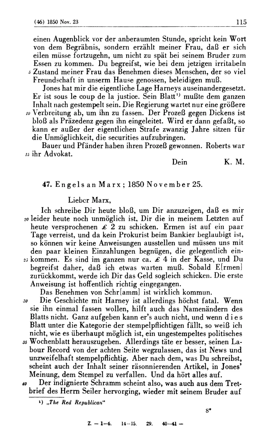 47. Engels an Marx; 1850 November 25