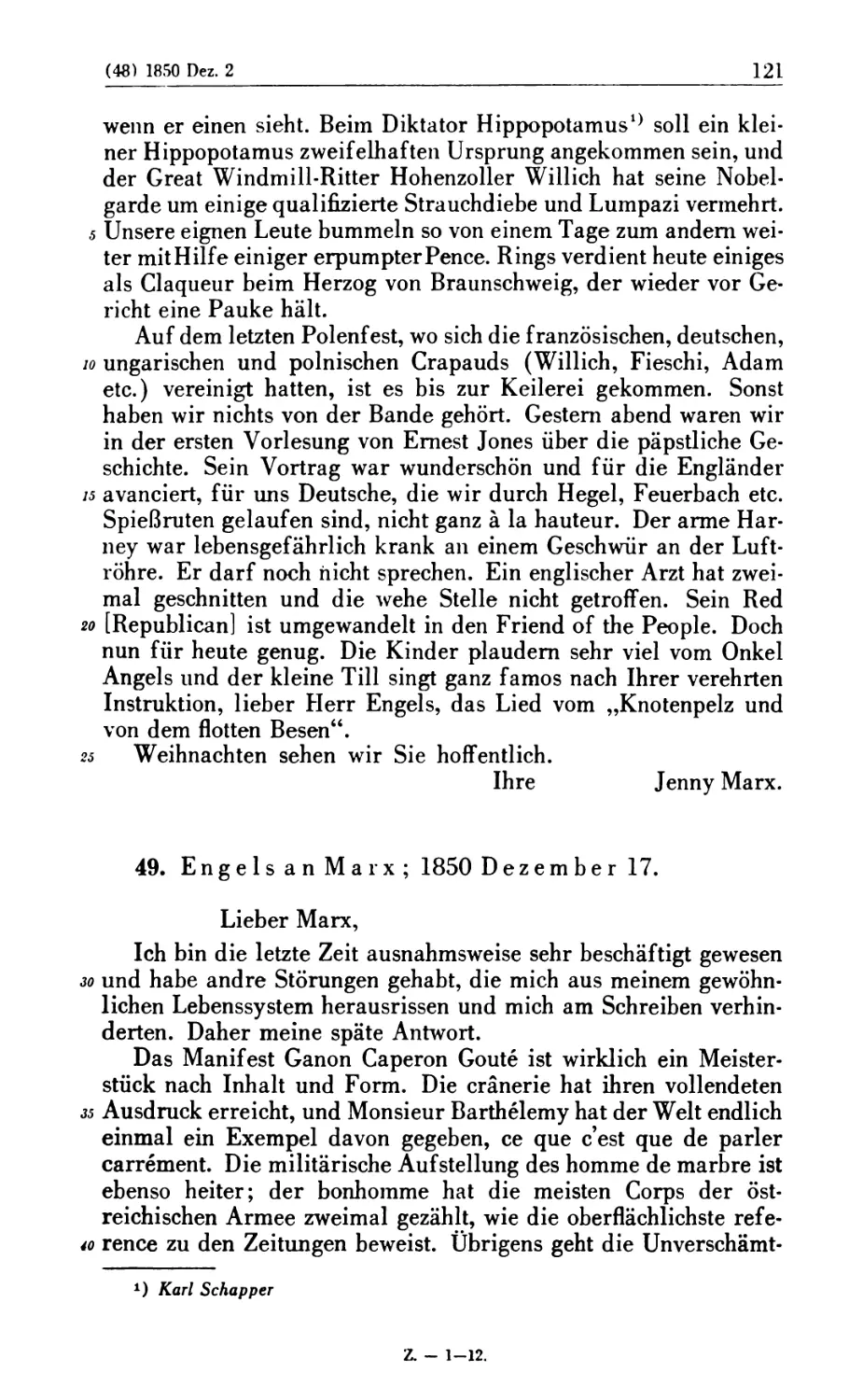 49. Engels an Marx; 1850 Dezember 17