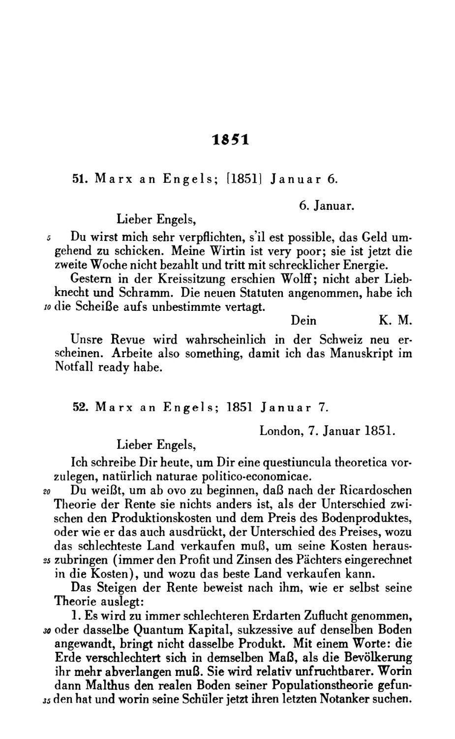 1851
52. Marx an Engels; 1851 Januar 7