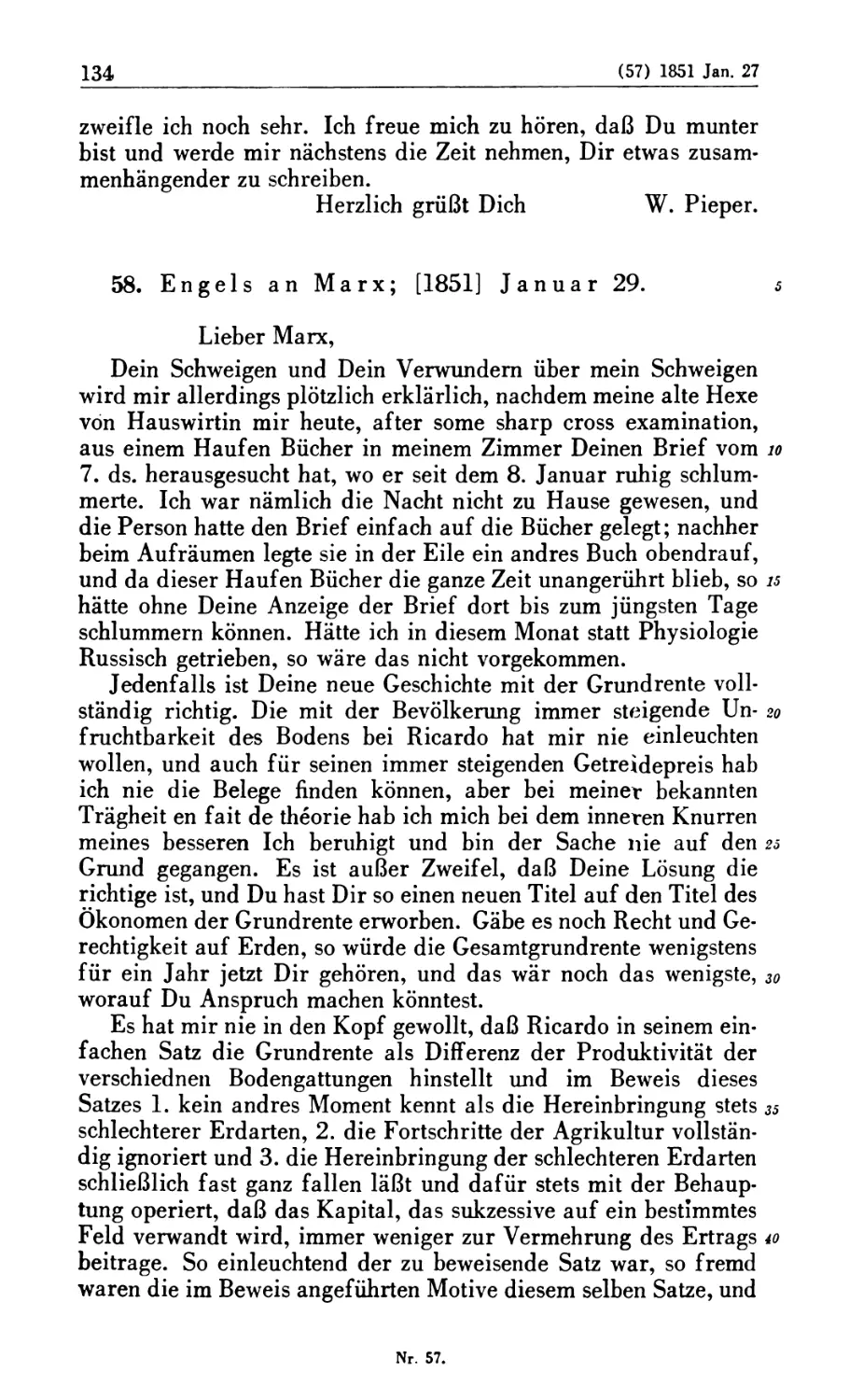 58. Engels an Marx; [1851] Januar 29