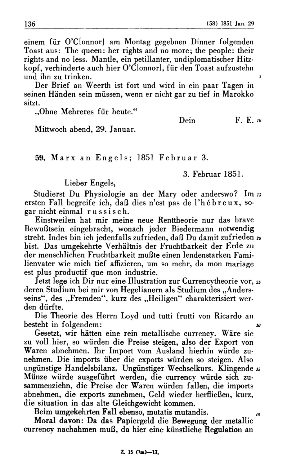 59. Marx an Engels; 1851 Februar 3