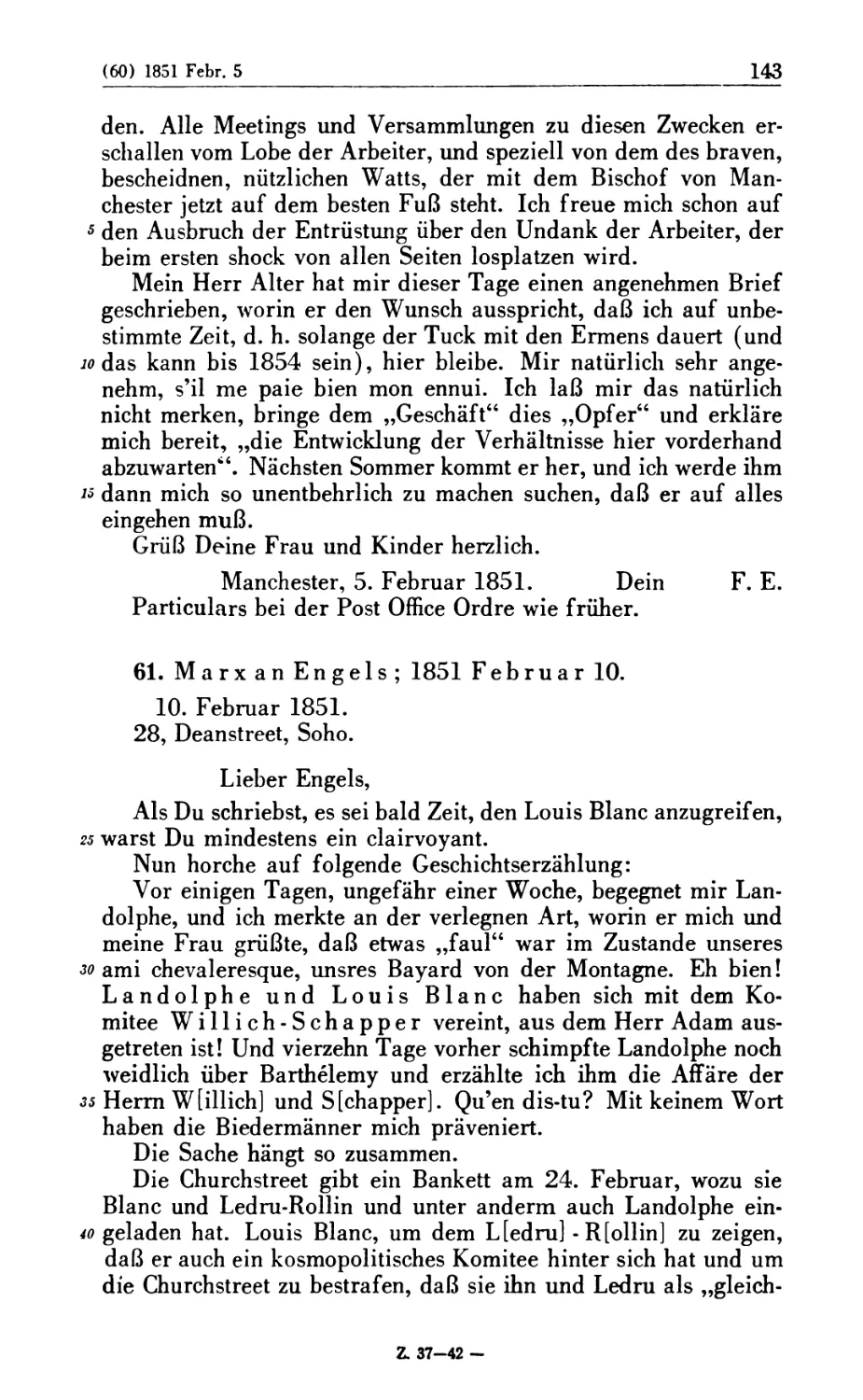 61. Marx an Engels; 1851 Februar 10