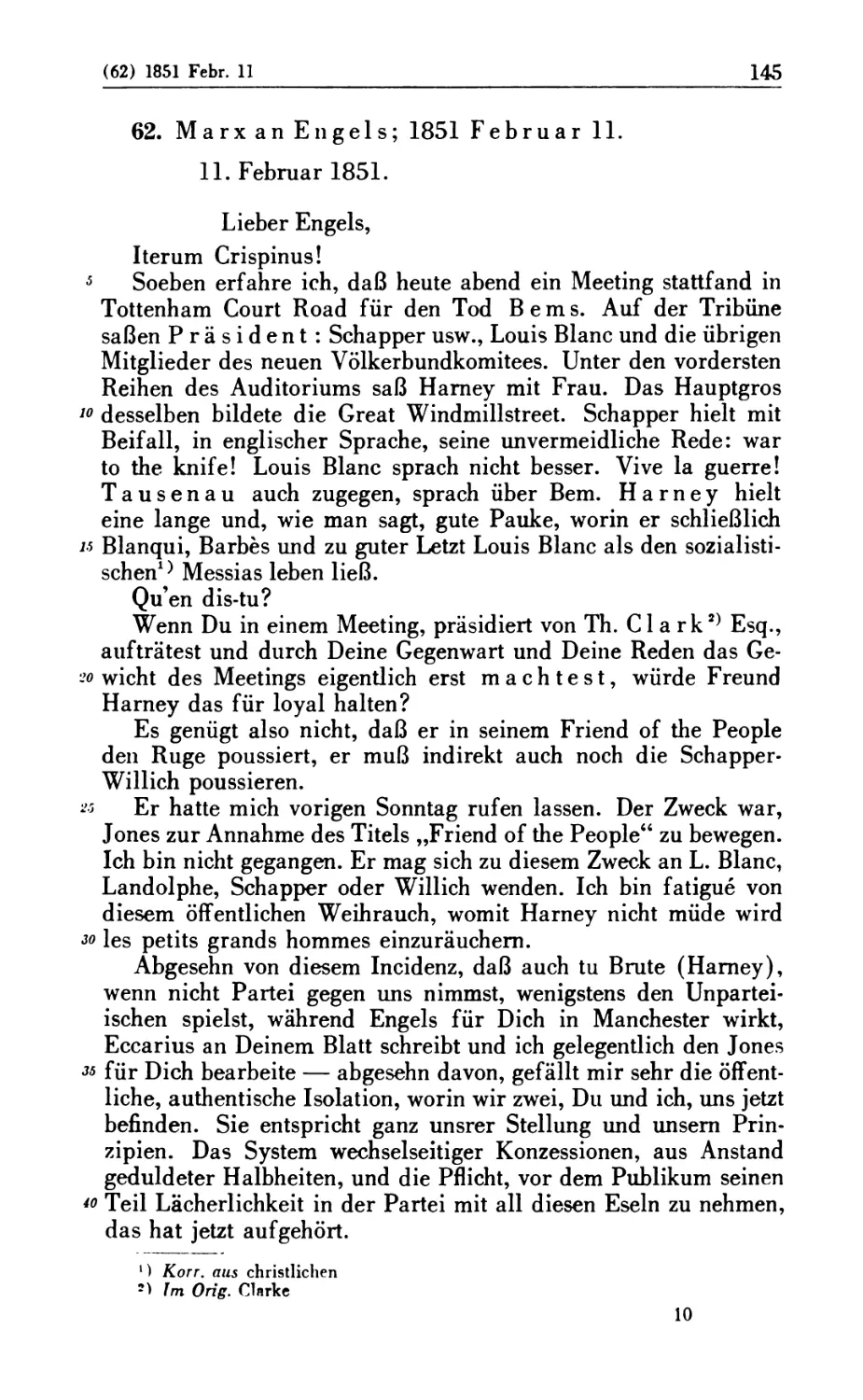 62. Marx an Engels; 1851 Februar 11