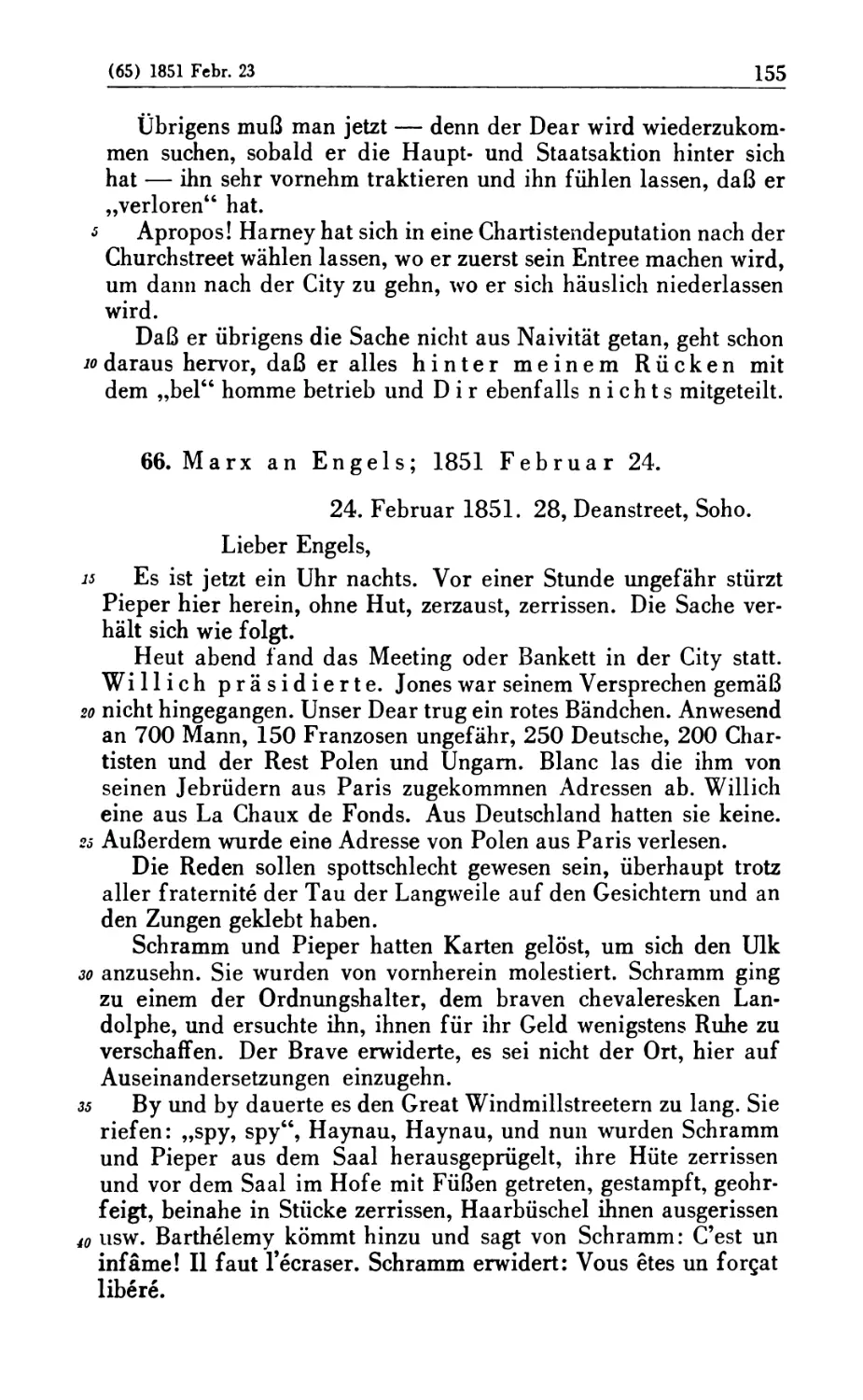 66. Marx an Engels; 1851 Februar 24