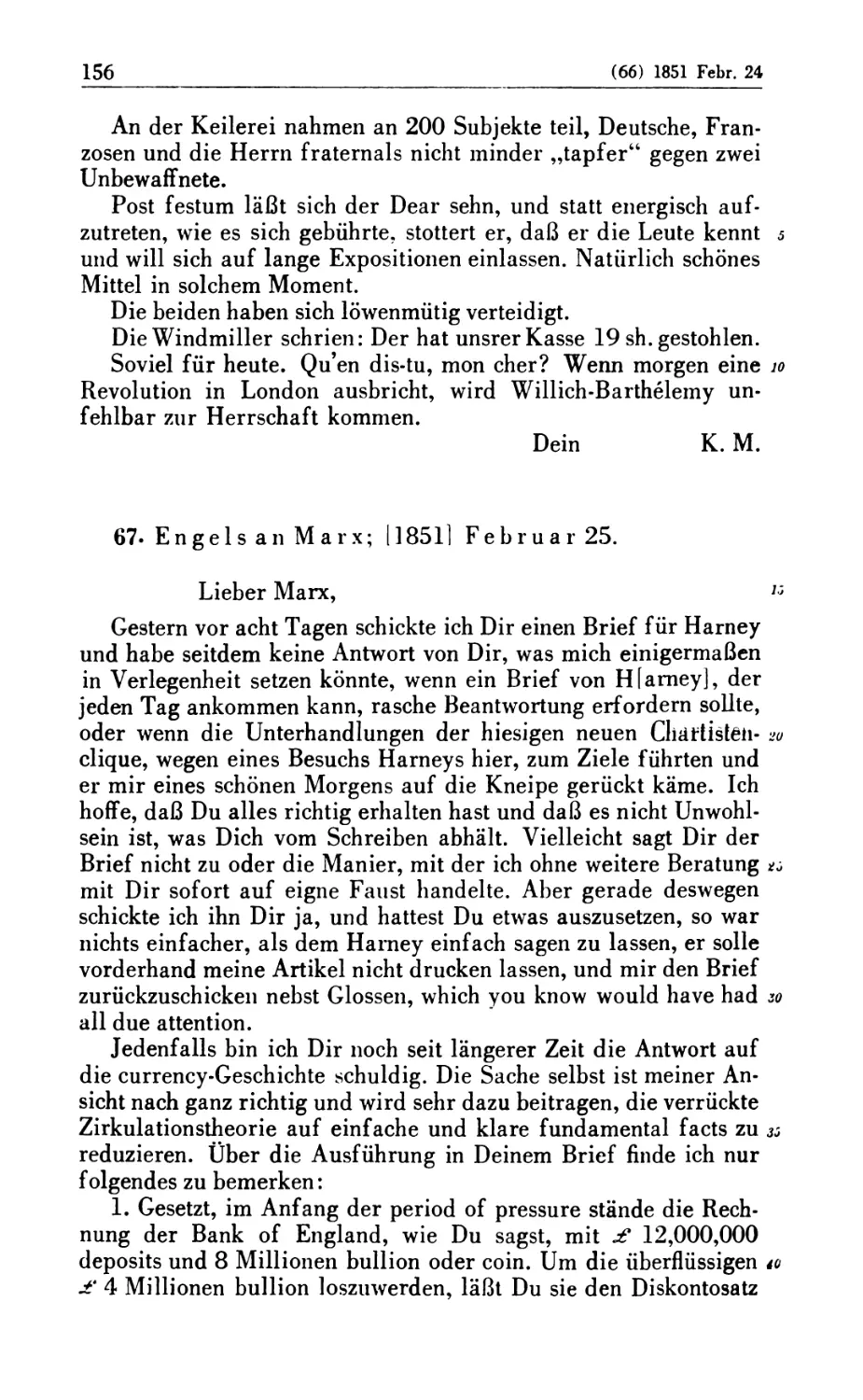 67. Engels an Marx; [1851] Februar 25