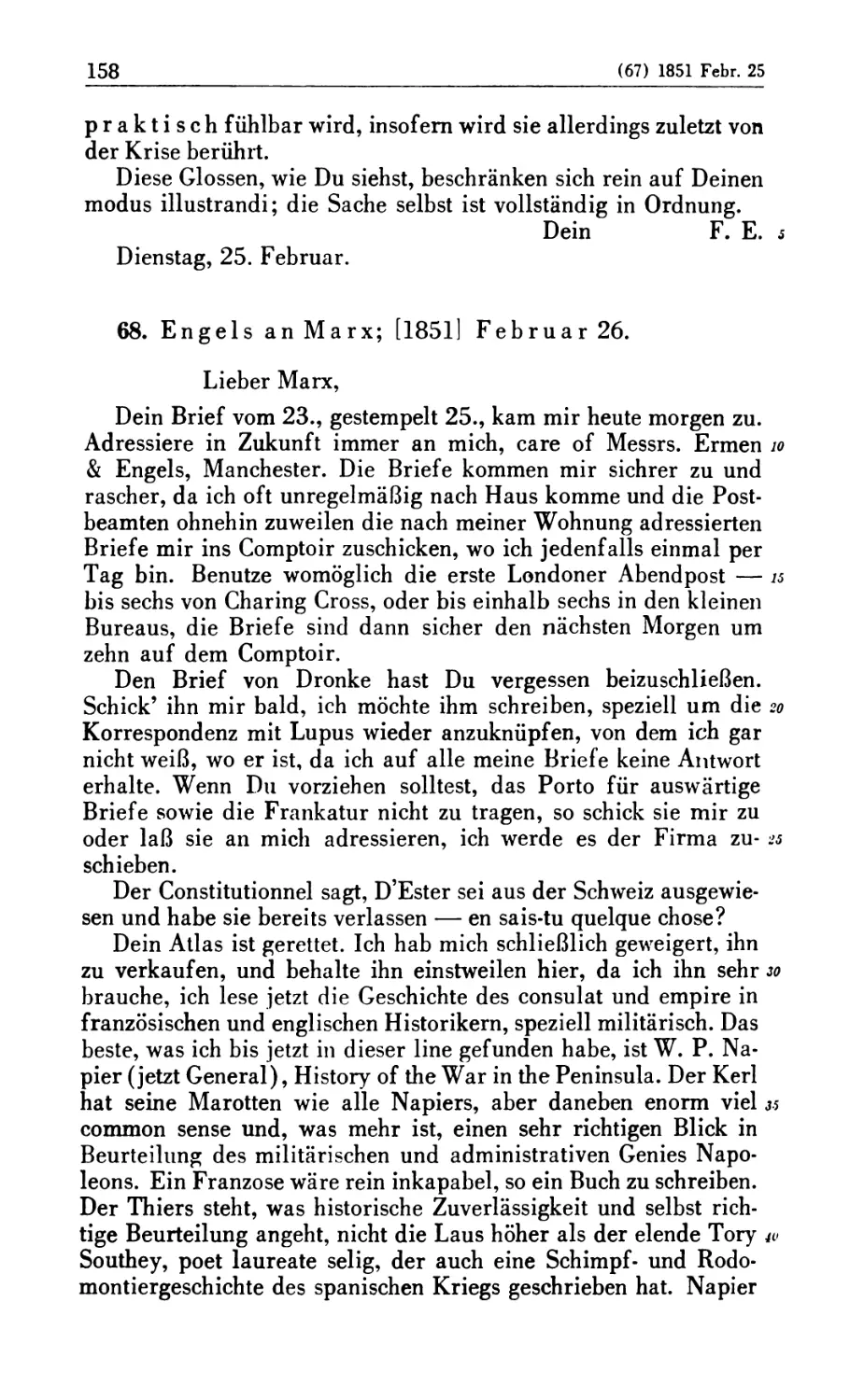 68. Engels an Marx; [1851] Februar 26
