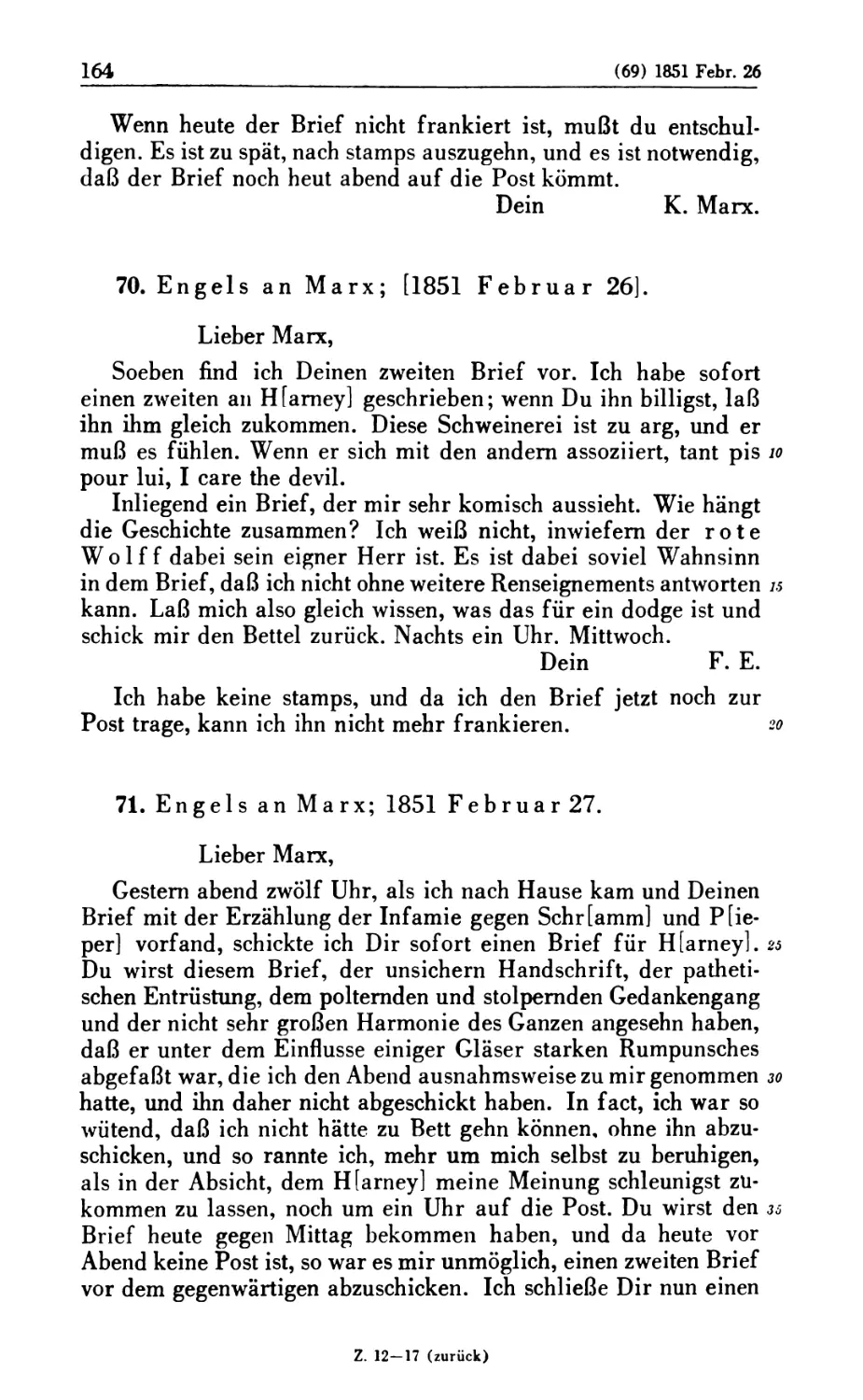 70. Engels an Marx; [1851 Februar 26]
71. Engels an Marx; 1851 Februar 27