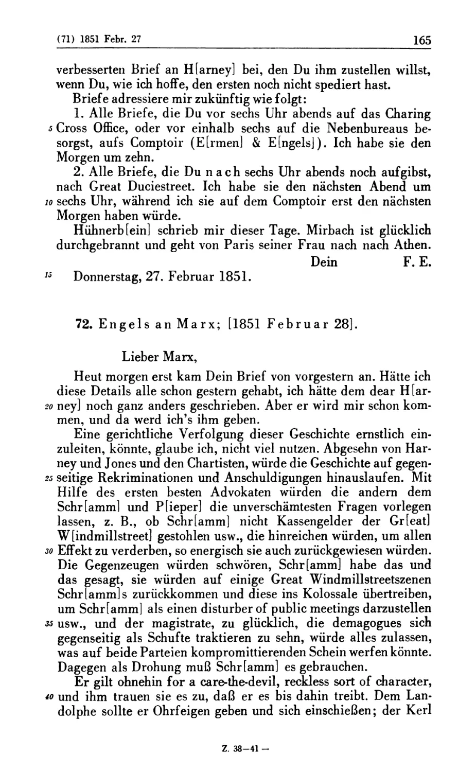 72. Engels an Marx; [1851 Februar 28]