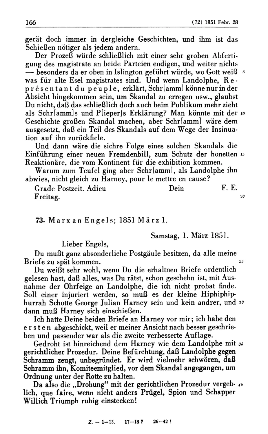 73. Marx an Engels; 1851 März 1