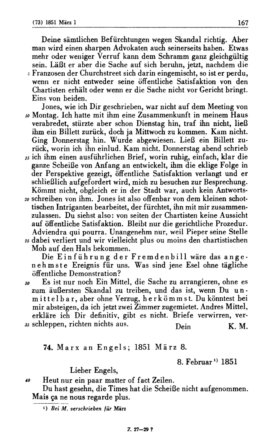 74. Marx an Engels; 1851 März 8