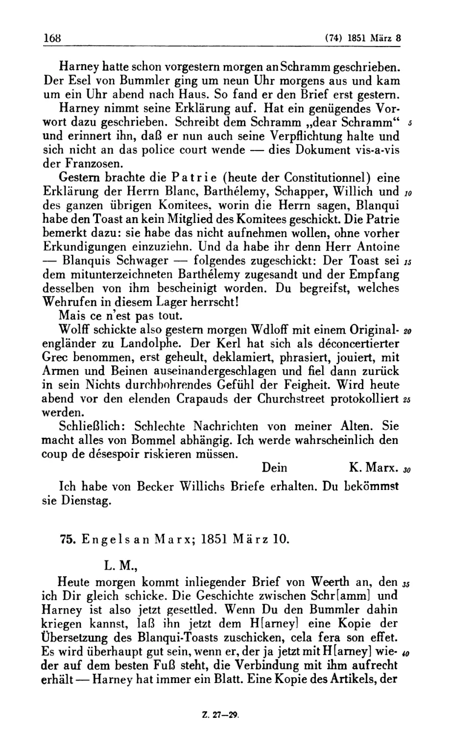 75. Engels an Marx; 1851 März 10