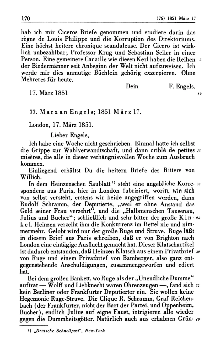77. Marx an Engels; 1851 März 17