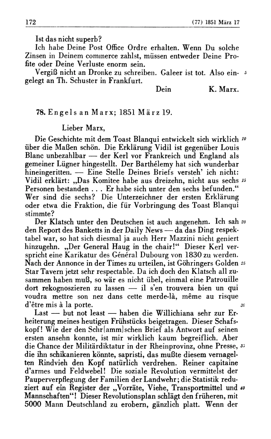 78. Engels an Marx; 1851 März 19