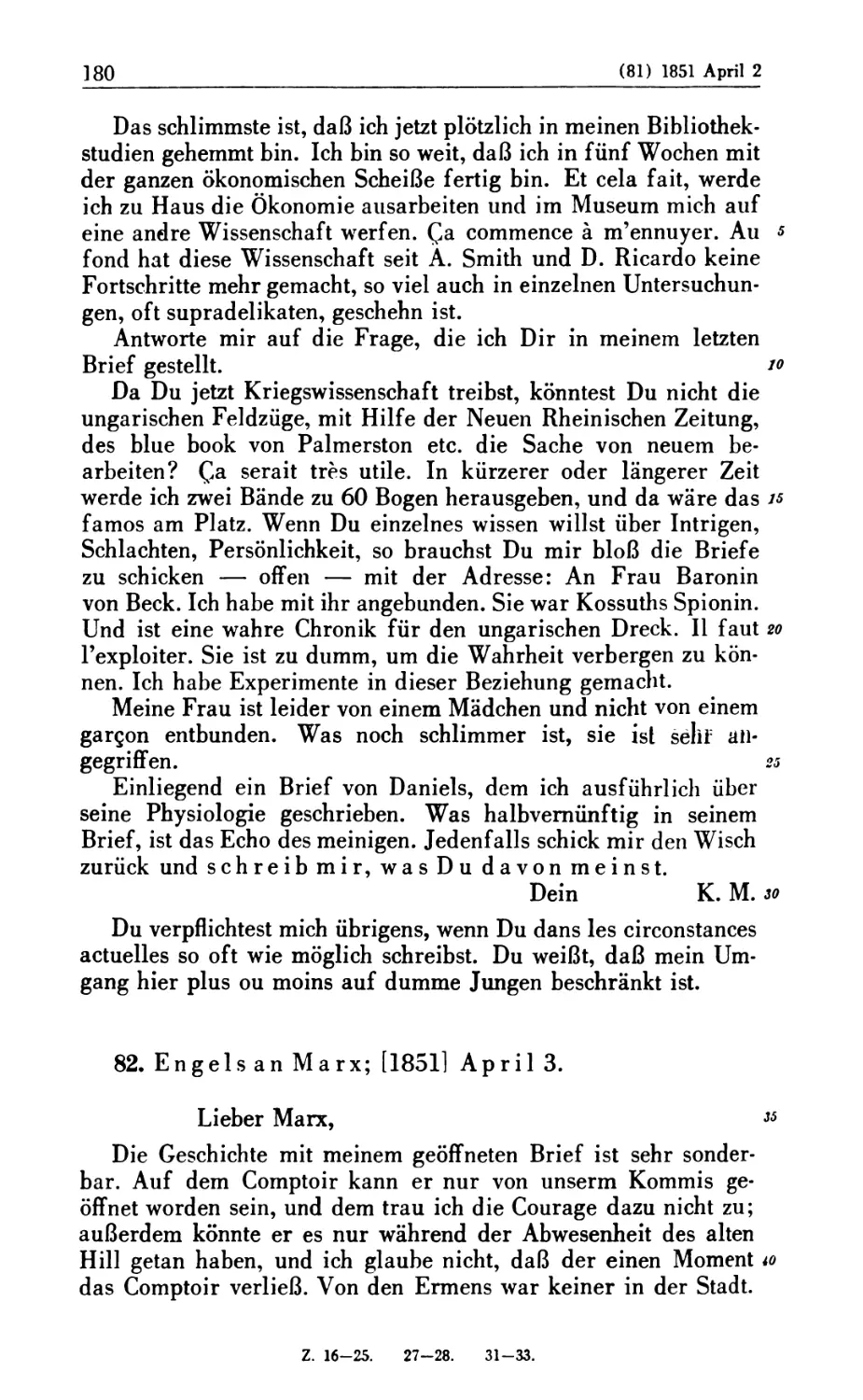 82. Engels an Marx; [18511 April 3