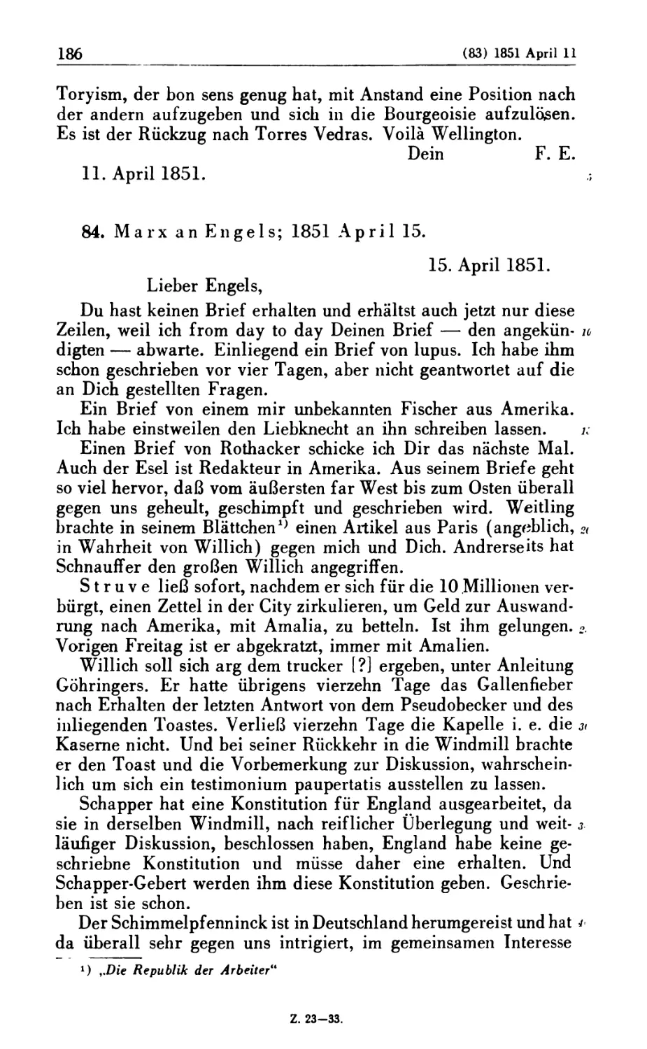 84. Marx an Engels: 1851 April 15