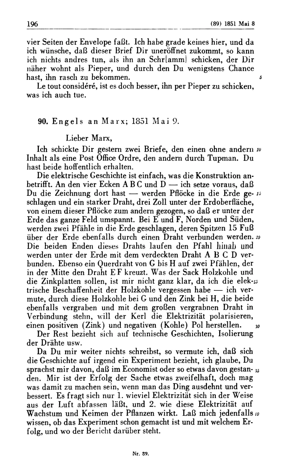 90. Engels an Marx; 1851 Mai 9
