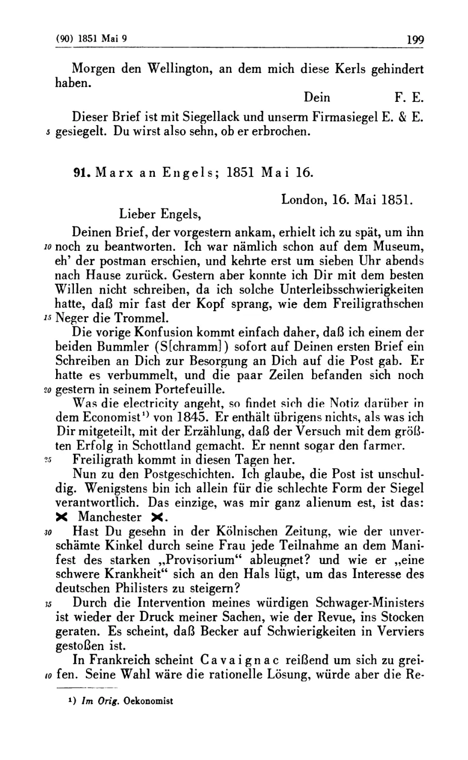 91. Marx an Engels; 1851 Mai 16