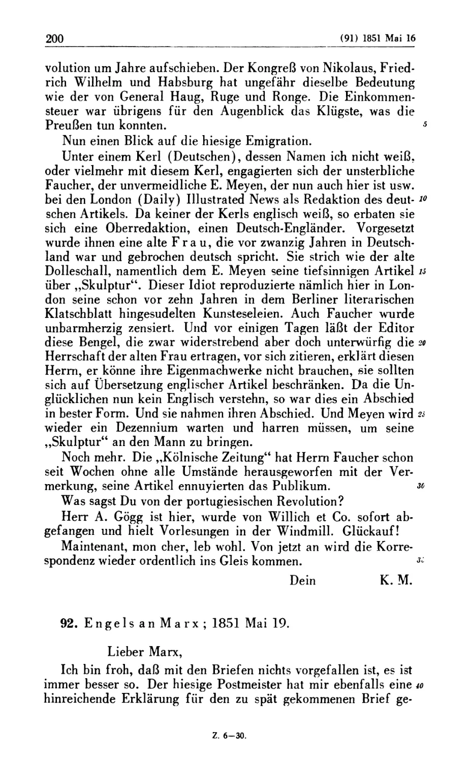 92. Engels an Marx; 1851 Mai 19