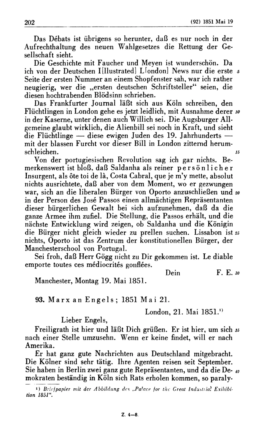 93. Marx an Engels; 1851 Mai 21