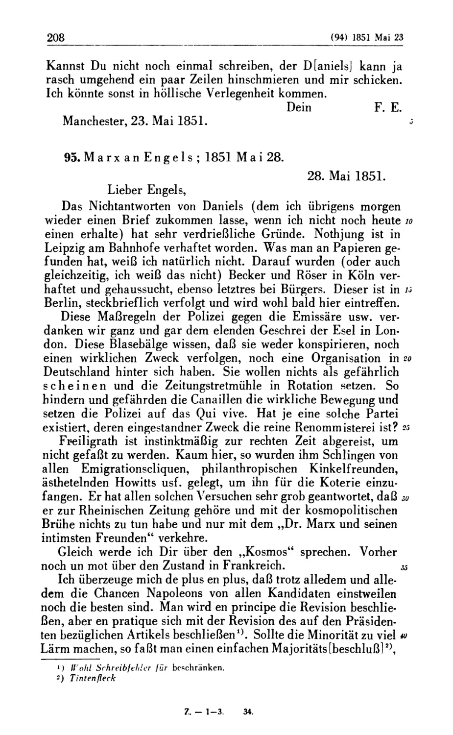 95. Marx an Engels; 1851 Mai 28
