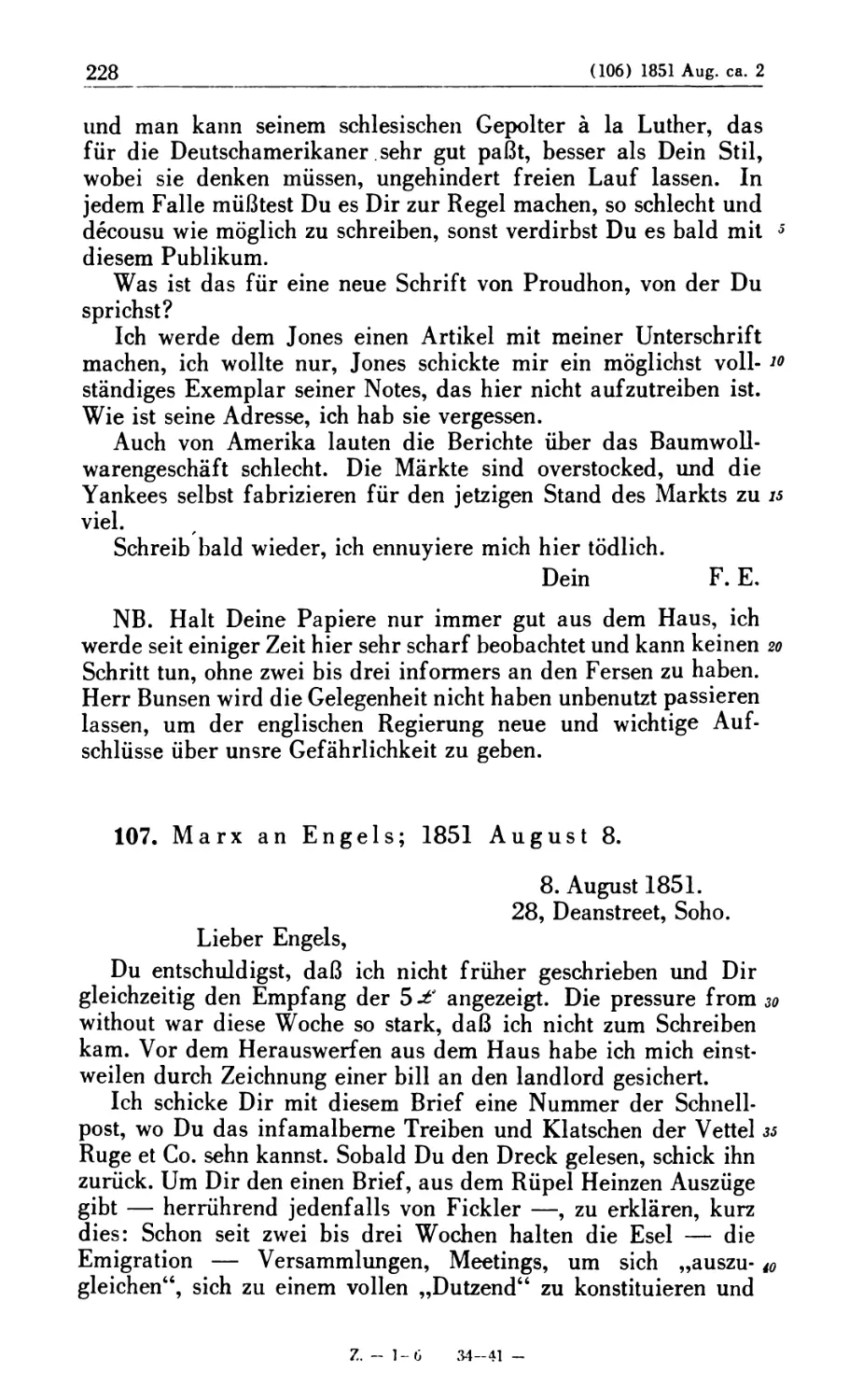 107. Marx an Engels; 1851 August 8