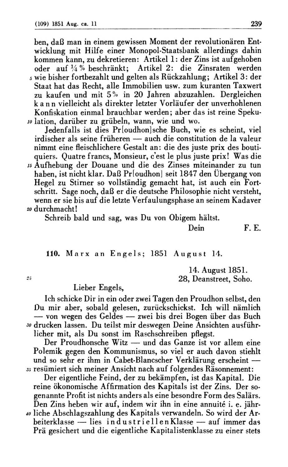 110. Marx an Engels; 1851 August 14