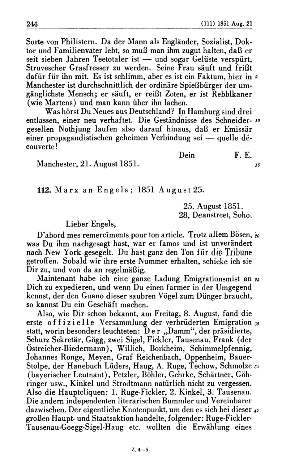 112. Marx an Engels; 1851 August 25