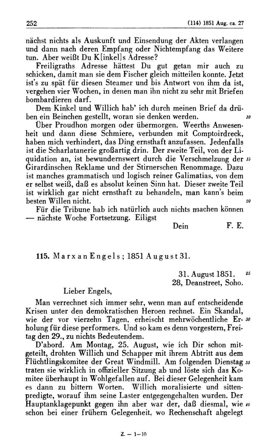 115. Marx an Engels; 1851 August 31
