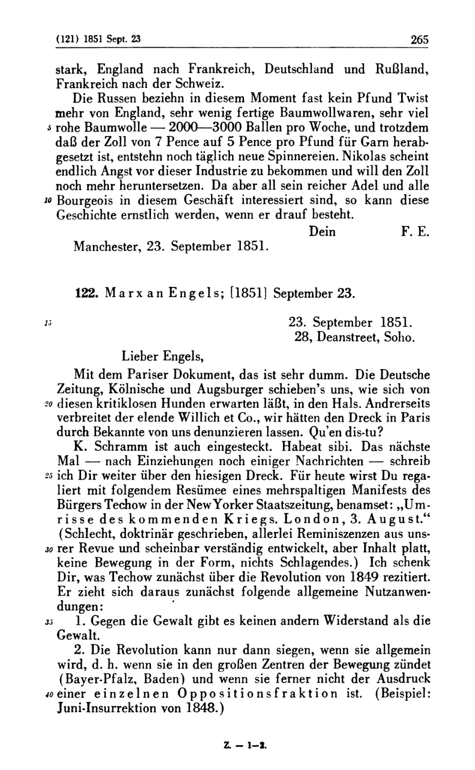 122. Marx an Engels; [1851] September 23