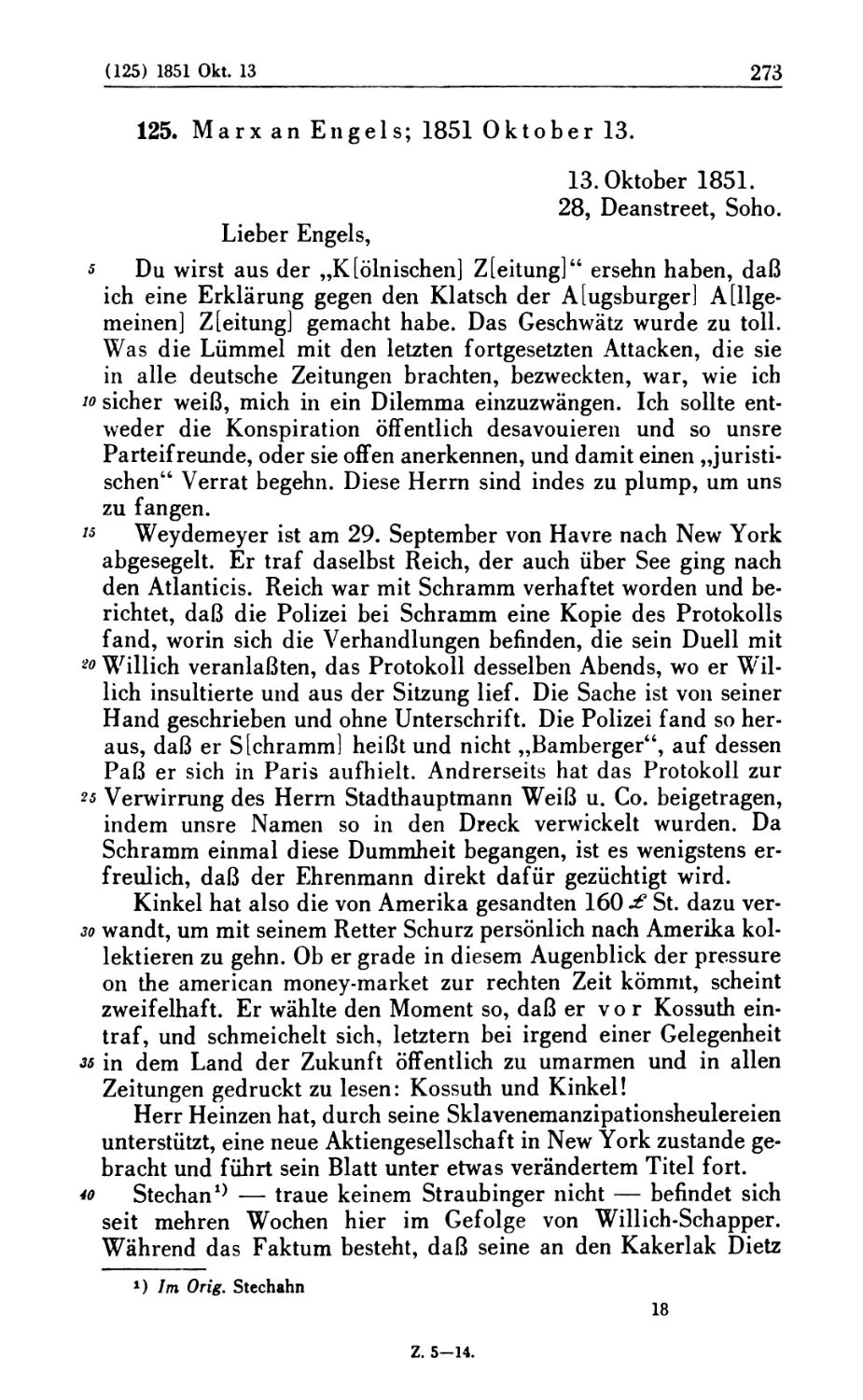 125. Marx an Engels; 1851 Oktober 13