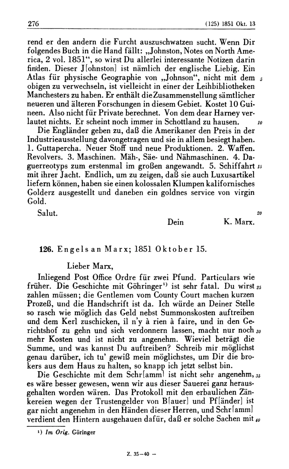 126. Engels an Marx; 1851 Oktober 15