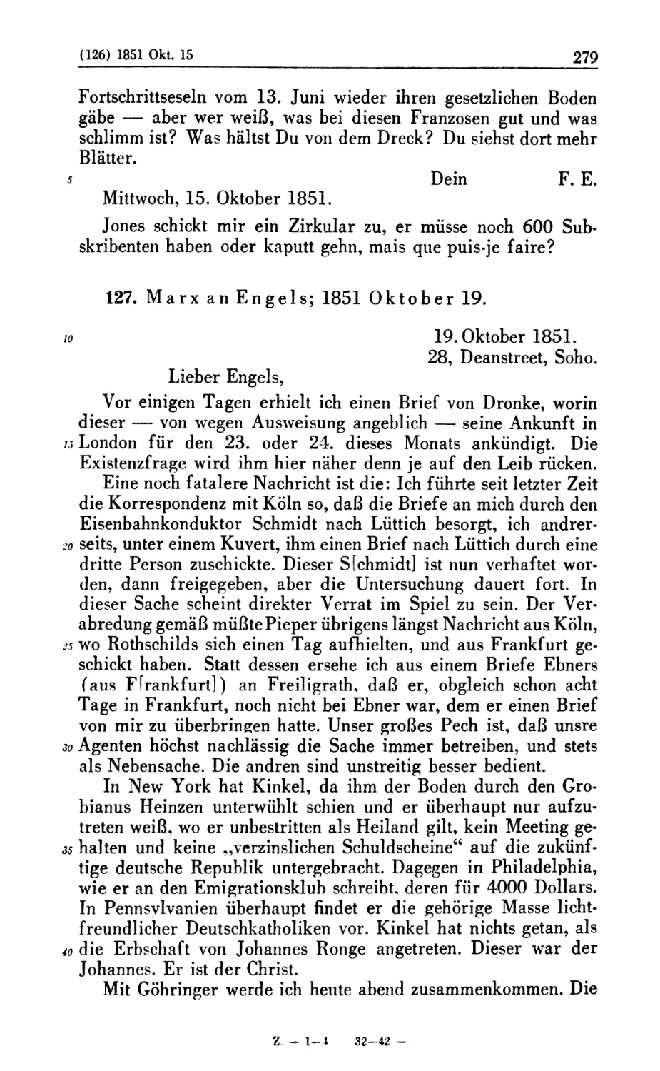 127. Marx an Engels; 1851 Oktober 19