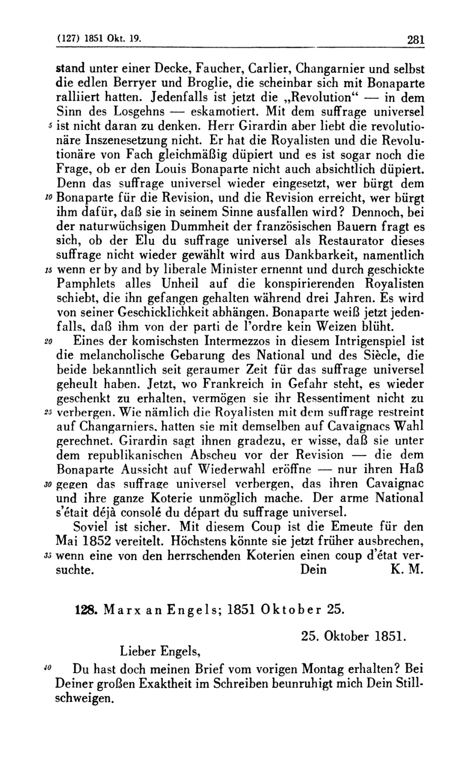 128. Marx an Engels; 1851 Oktober 25
