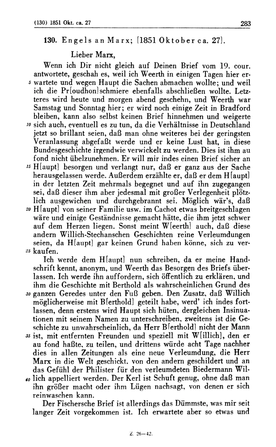 130. Engels an Marx; [1851 Oktober ca. 27]