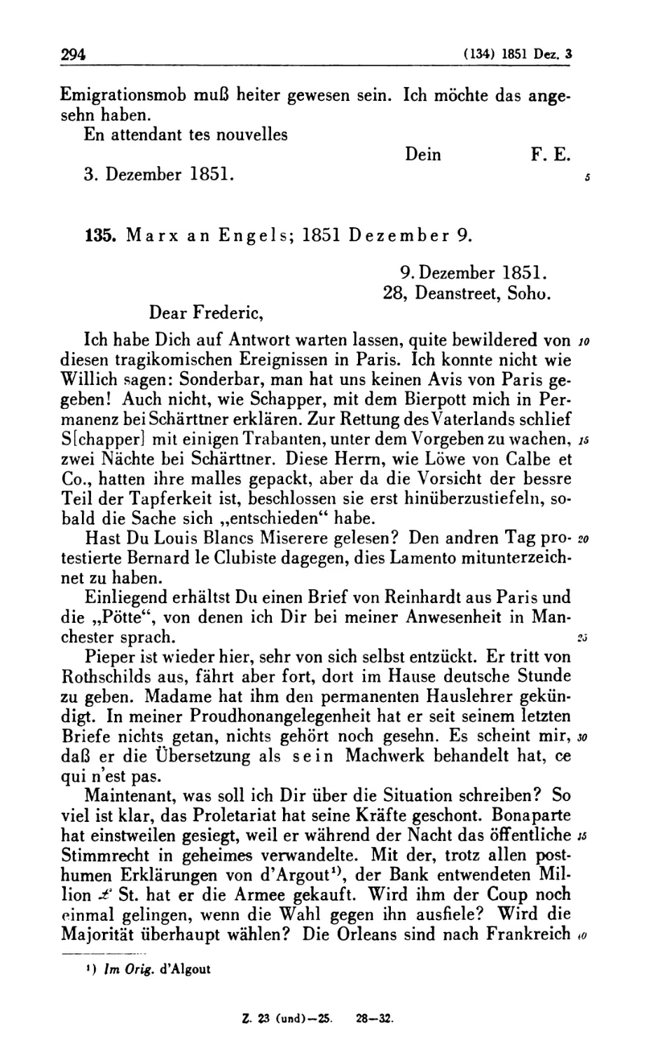 135. Marx an Engels; 1851 Dezember 9