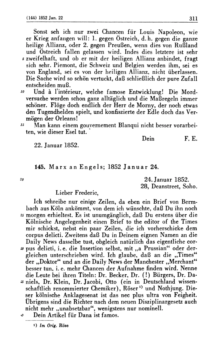 145. Marx an Engels; 1852 Januar 24