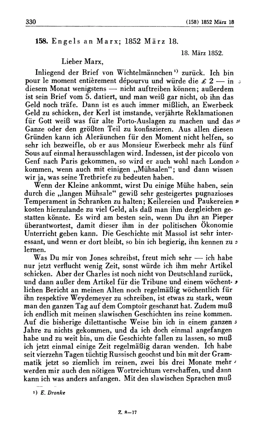158. Engels an Marx; 1852 März 18