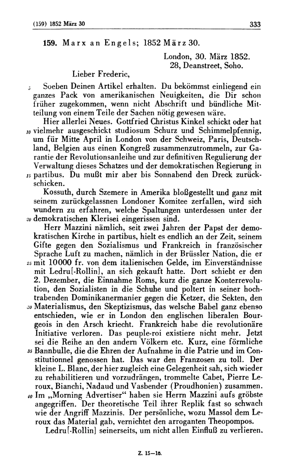 159. Marx an Engels; 1852 März 30