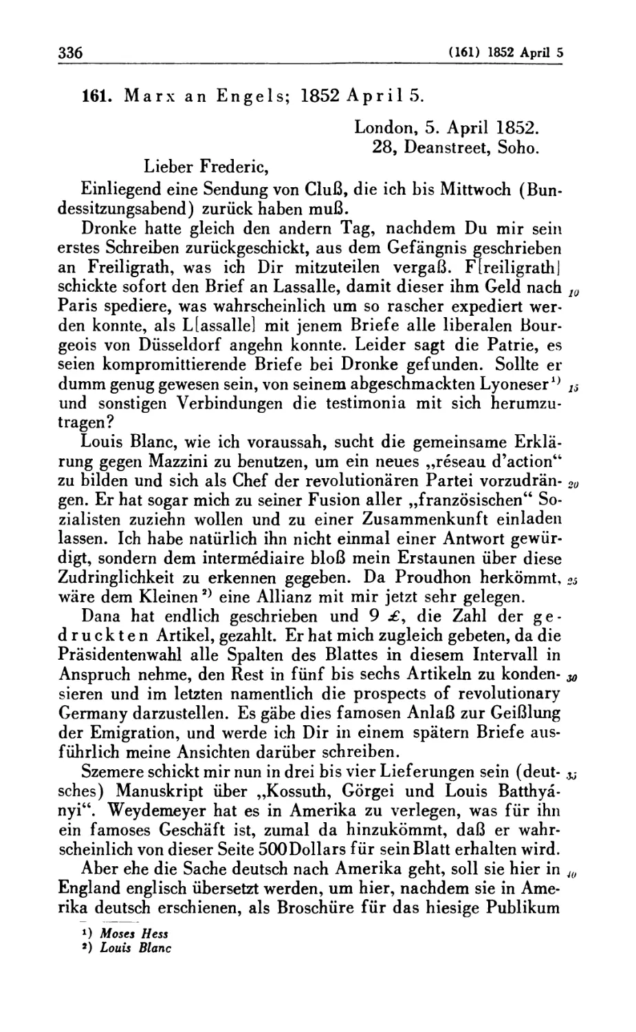 161. Marx an Engels; 1852 April 5