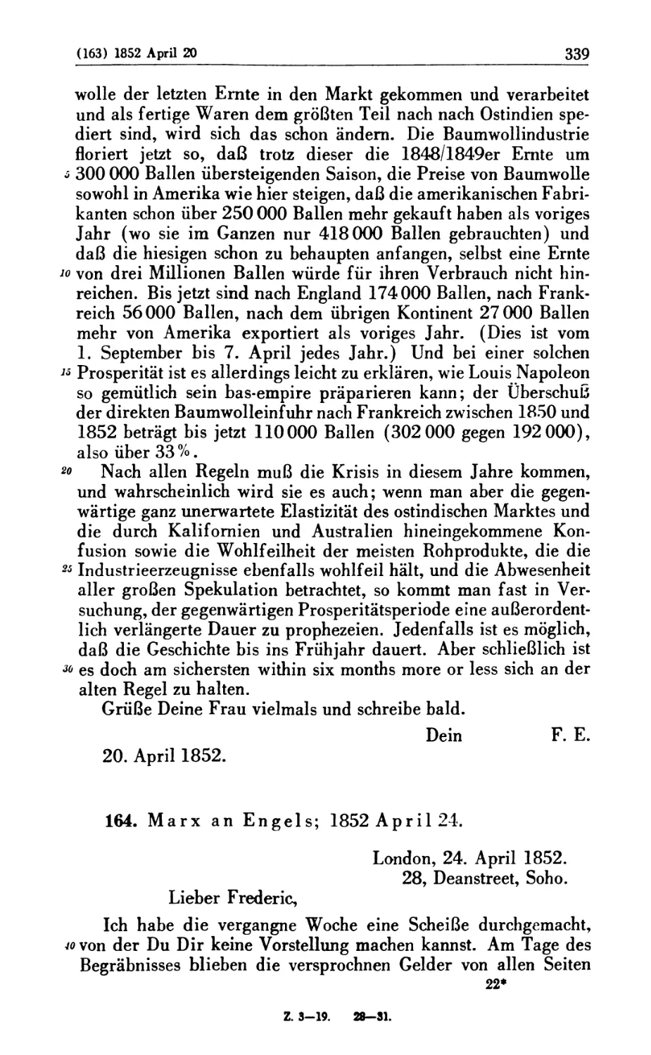 164. Marx an Engels; 1852 April 24