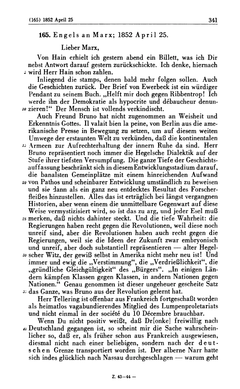 165. Engels an Marx; 1852 April 25