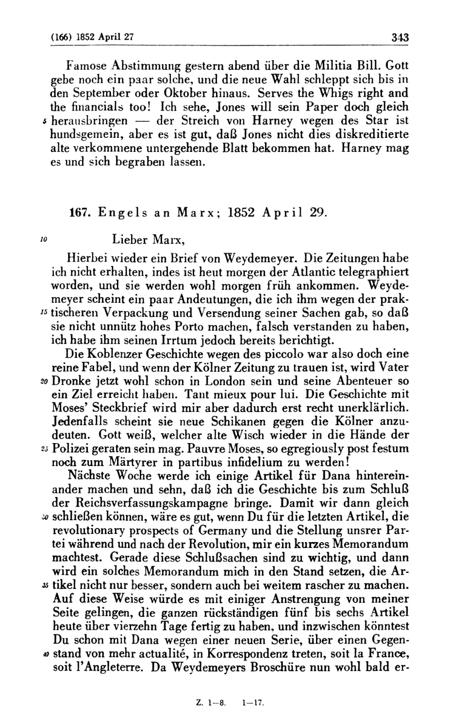 167. Engels an Marx; 1852 April 29