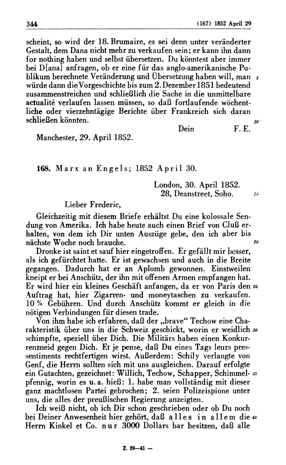 168. Marx an Engels; 1852 April 30